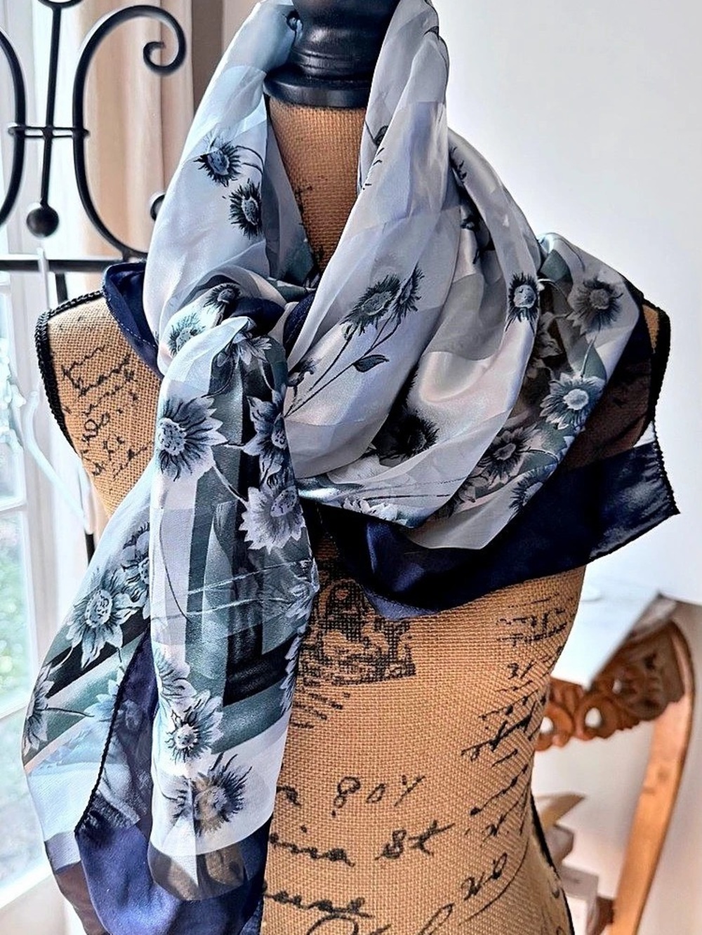 Floral Scarf in white & Blue Like New